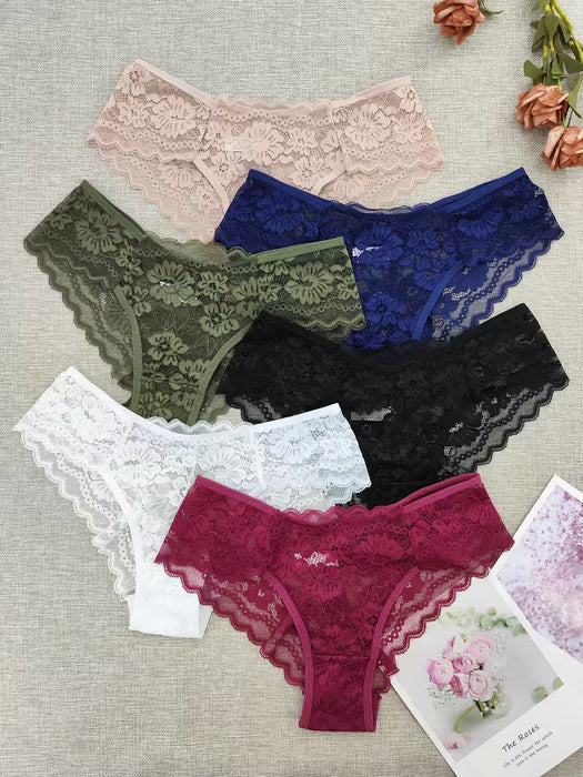 Pack de 6 Bragas Bikini con Encaje en Contraste para Mujeres