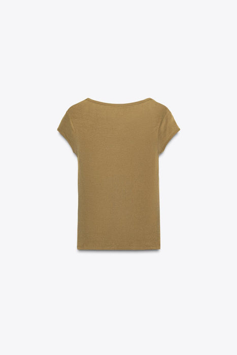 Zara Camiseta de cuello cuadrado y mangas cortas