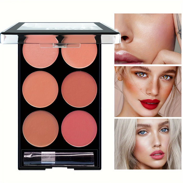 Paleta de Rubor Impermeable de 6 Colores Fácil de Aplicar