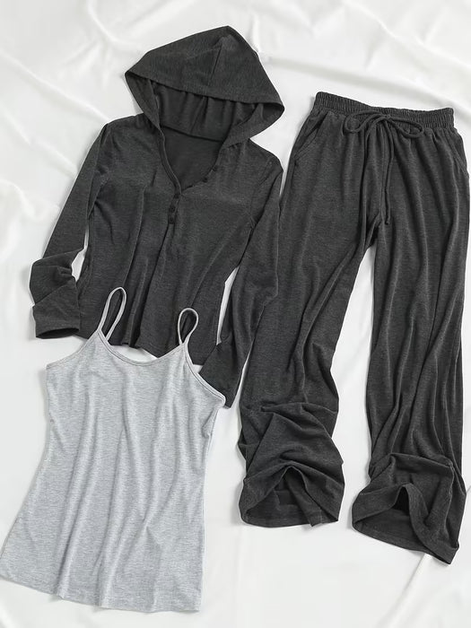 Conjunto de Sudadera con Capucha, Chaleco, Pantalones Casuales de Pierna Ancha