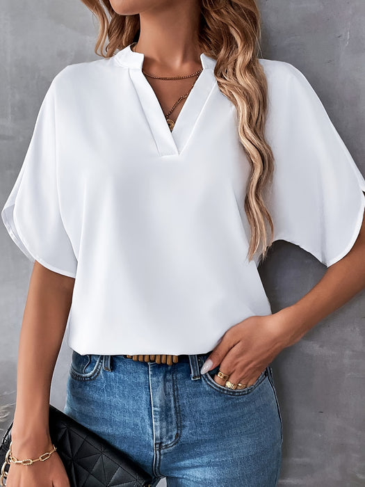 Camisa Elegante de Manga Corta para Mujer en Color Sólido