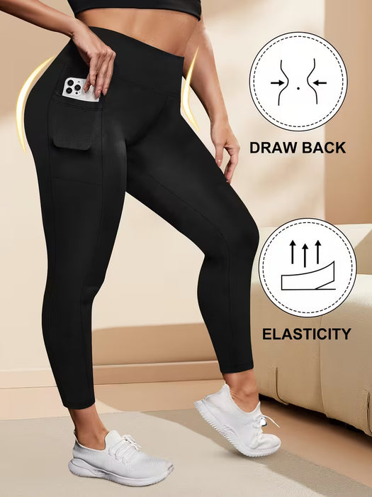 Leggings térmicos de talla grande para mujer de cintura alta y bolsillos laterales