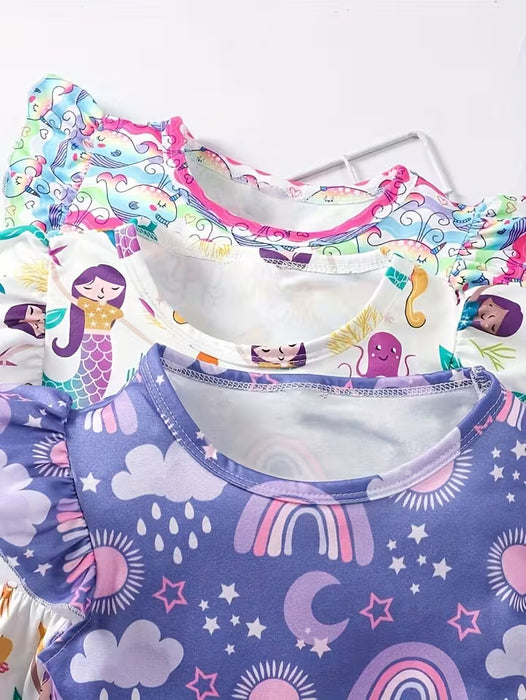 Conjunto de vestido de punto de tres piezas con estampado de animales para niñas