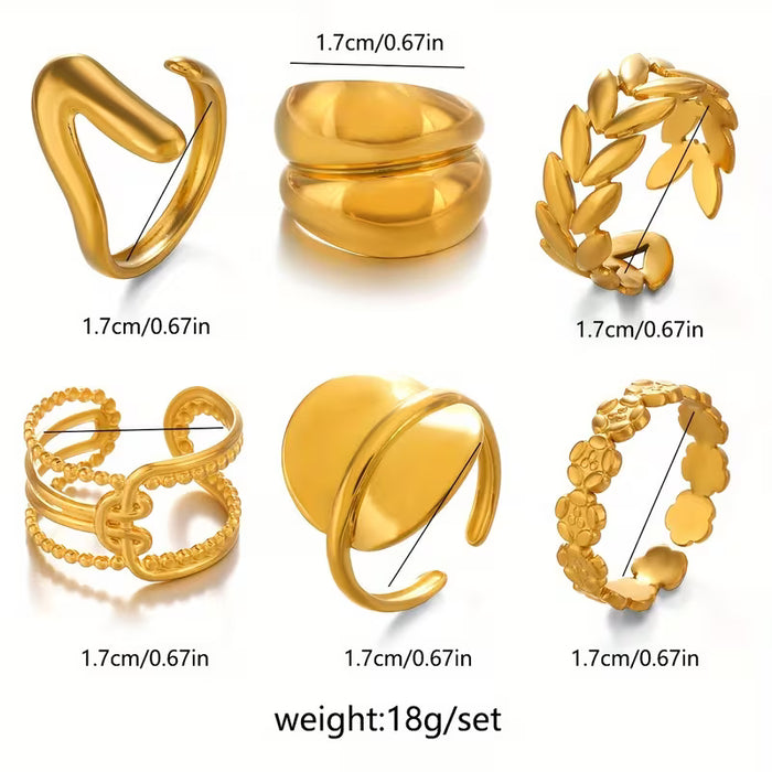 6pcs de anillos  abierto geométrico redondo, conjunto adecuado para mujeres