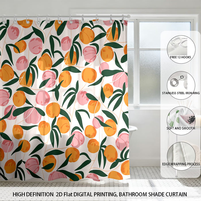 1 pieza Cortina de ducha con diseño de durazno rosa con rama y hoja verdes 180x180cm