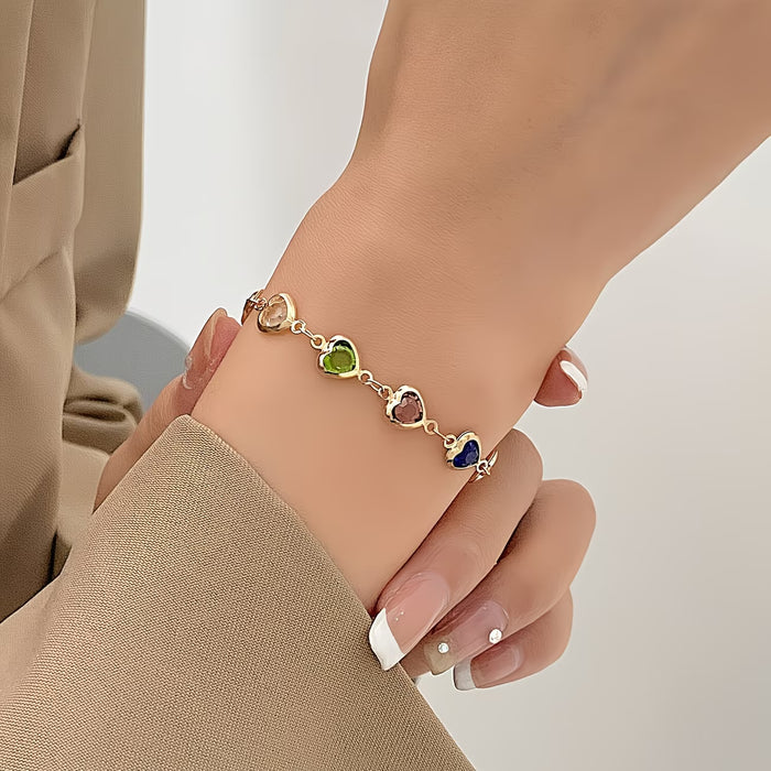 Pulsera de Moda con Corazón de Circonita Cúbica Sintética Colorida