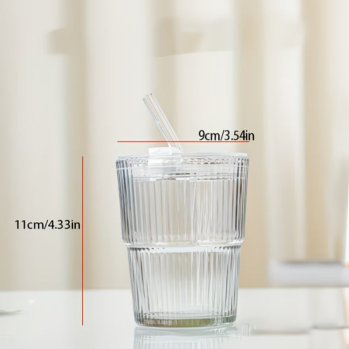 Vaso de vidrio a la moda con pajita y tapa con capacidad de 400 ml