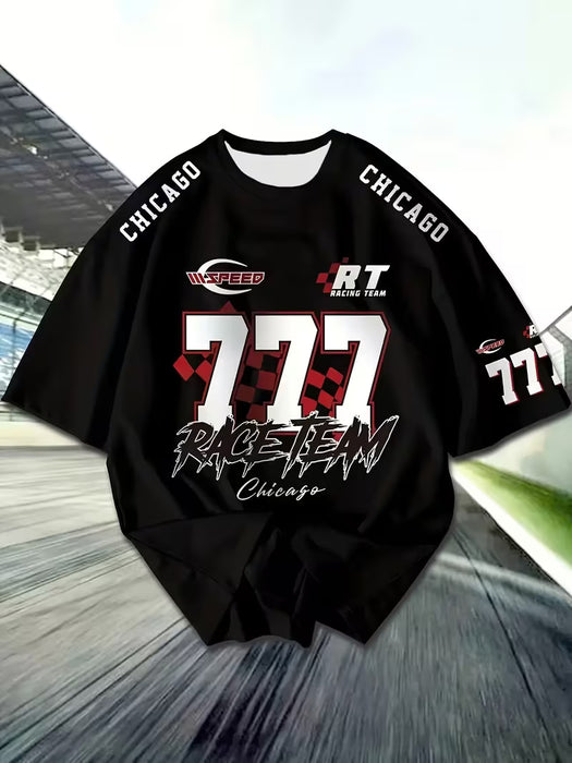 Camiseta Plus Size para Hombres Racing Icon Lucky 777, Estampado de Chicago Speed Week