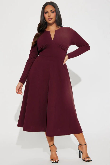 FASHIONNOVA Vestido Midi Charolette Long Sleeve - Vino