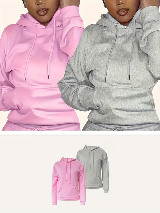 2Pcs Sudaderas con Capucha de Color Sólido para Mujer