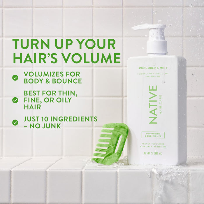 Native Acondicionador voluminizador de pepino y menta, sin sulfatos ni siliconas, 473 ml (16.5 fl oz)