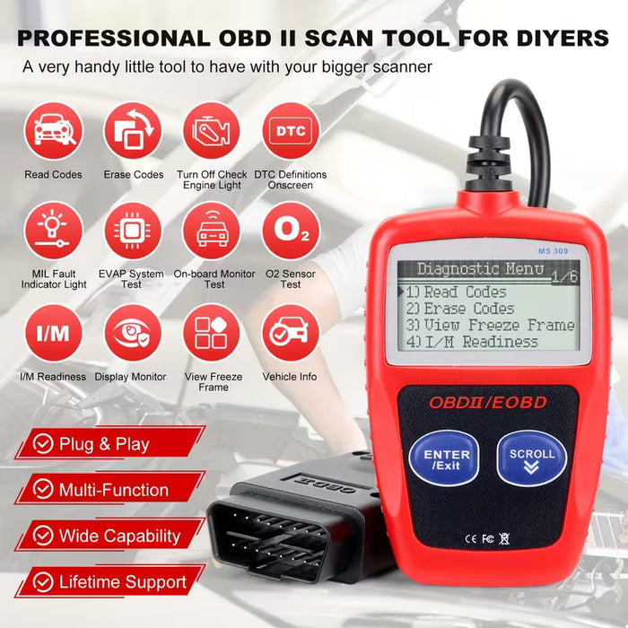 Escáner OBD2 Portátil para Todos los Vehículos, lector de Códigos de Motor Pantalla LCD