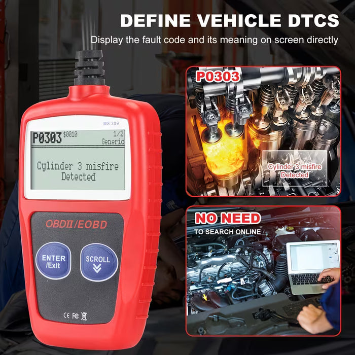 Escáner OBD2 Portátil para Todos los Vehículos, lector de Códigos de Motor Pantalla LCD