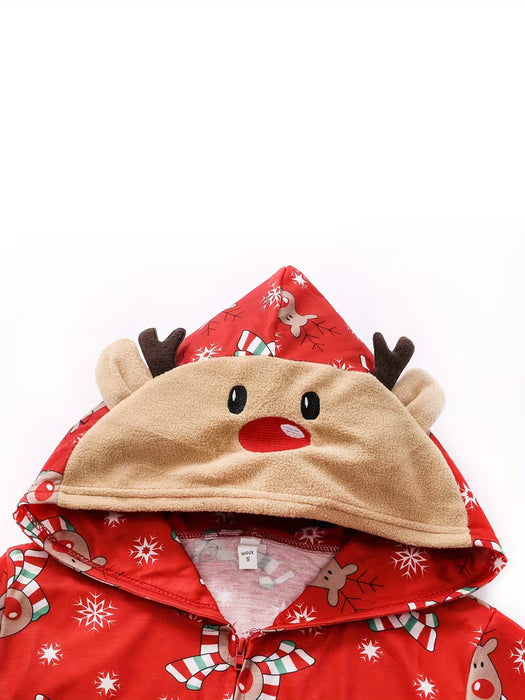 Pijama de una pieza con capucha y diseño de ciervo, ideal para fiestas de Navidad para papás