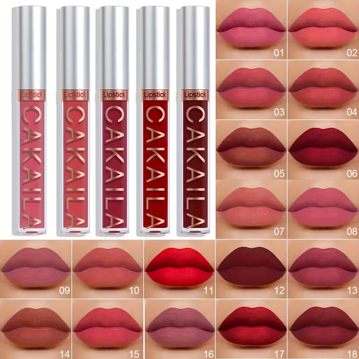 Set de 18 labiales líquidos a prueba de agua - Serie Nude, Marrón Oscuro y Rojo Mate | Brillo de labios de larga duración 24 horas