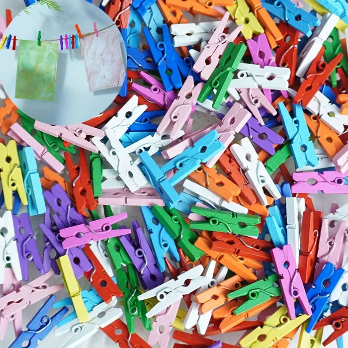 100 Mini Clips de Madera, Soporte de Exhibición Colorido