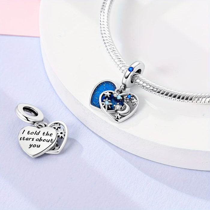 Colgantes de Corazón con Estrellas y Luna en Cielo Nocturno Azul para pulseras y collares