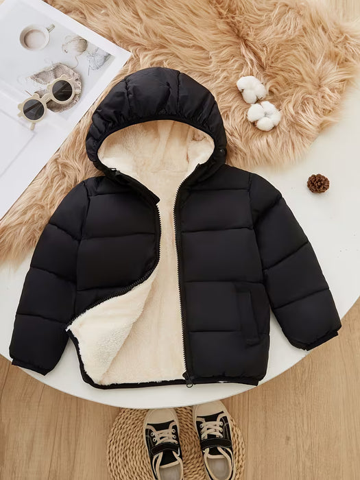 Chaqueta de Invierno con Capucha para Niños, Abrigo Cálido de Poliéster con Bolsillos y Cremallera
