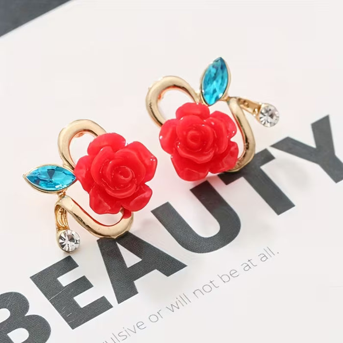 Pendientes de botón elegantes y modernos con flores de rosa