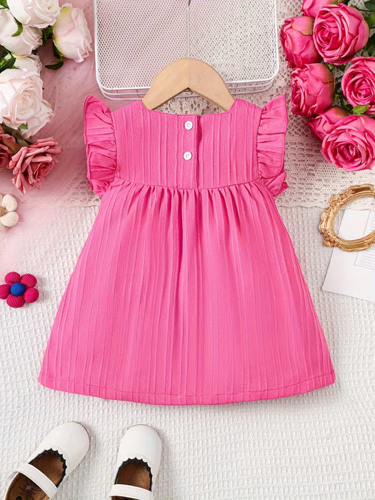 Vestido de Cuello Cuadrado con Mangas de Volantes y Textura a Rayas para Bebé Niña
