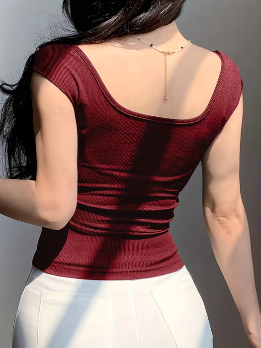 SHEIN DAZY Camiseta de mujer de manga corta con lazo en la espalda