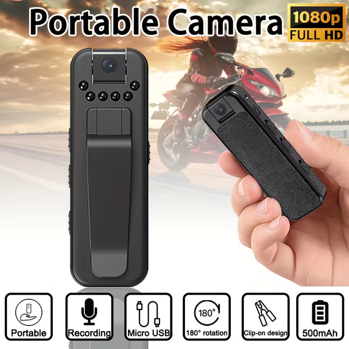 Cámara portátil 1080P, compacta y ligera, capaz de grabar audio y video