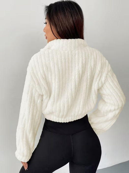 Sudadera de Mujer con Cuello, Media Cremallera, Manga Larga y Forro Corto