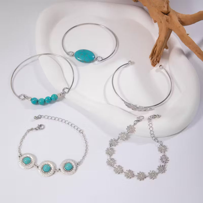 Conjunto de Joyería de Moda Retro Verde Sintético con Incrustaciones de Malaquita