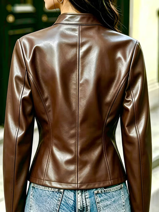 Chaqueta Casual de PU para Moda de Otoño y Primavera