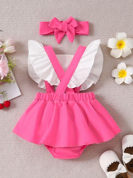 Vestido Con Volantes Y Manga Volante Con Estampado De Letras, Lindo Para Bebés
