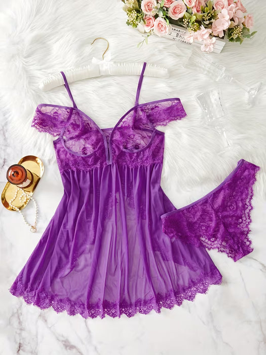 Conjunto de Vestido Sexy con Encaje y Escote Halter para Mujer, Hombros Descubiertos