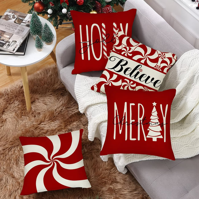 4 fundas de almohada de lino contemporáneas  con cremallera para navidad 18*18 pulgadas