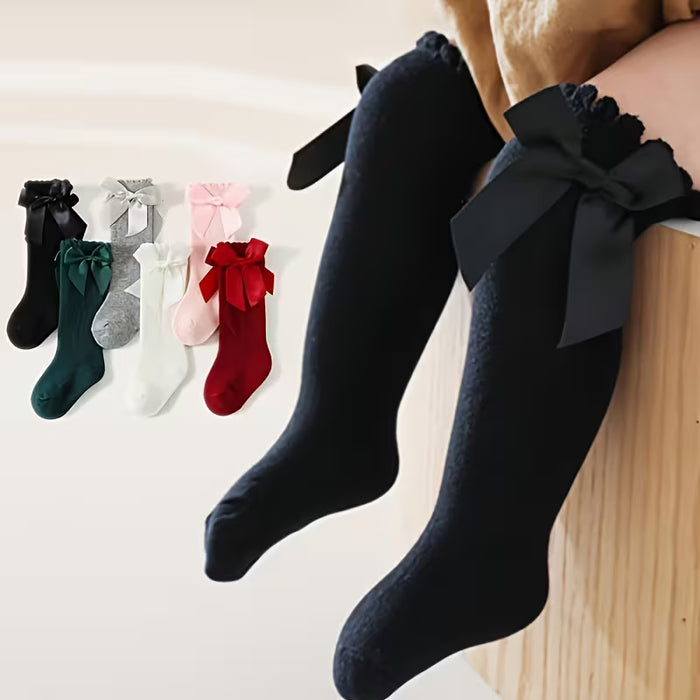 6 pares, calcetines planos de tubo medio para niñas de color sólido, suaves y transpirables