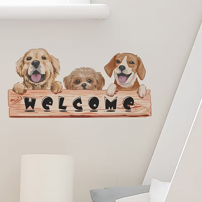 Adhesivo De Puerta Con Lema En Ingles, WELCOME, Lindo Cachorro
