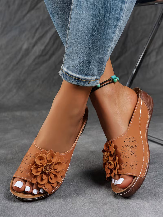 Sandalias de mujer de suela blanda con tacón grueso y dedos al descubierto