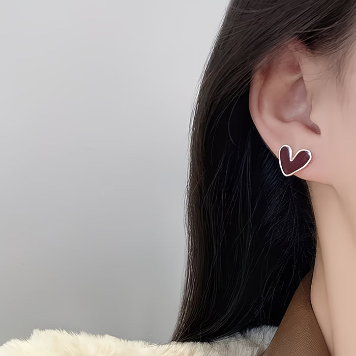 1 Par de Pendientes de Botón Elegantes con Corazón Rojo para Mujeres