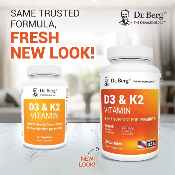 Dr. Berg Suplemento vitamínico D3 y K2 - D3 K2 5000 UI, 60 cápsulas