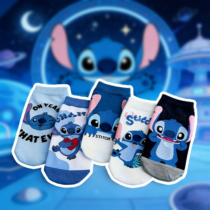 5 pares de calcetines de ganchillo modernos y adorables con el diseño de Stitch de Disney