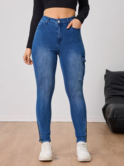 Pantalones de mezclilla de alta elasticidad con perneras cortas