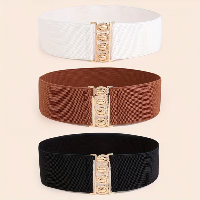 Conjunto de 3 cinturones elásticos con hebilla dorada versátiles para mujer