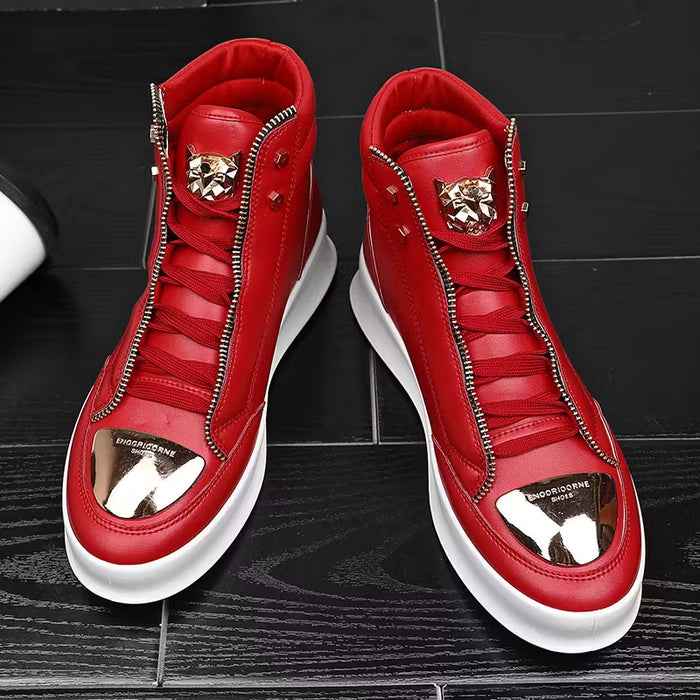 Zapatillas Casuales Altas Rojas para Hombre con Suelas Blancas - Suelas Gruesas de Goma