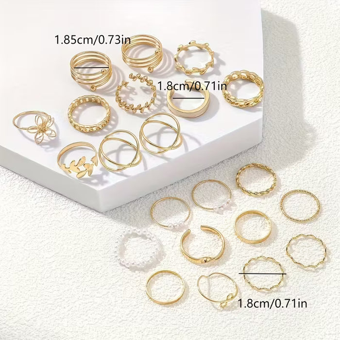 Set de 22 anillos geométricos irregulares de moda para mujer, apilables y abiertos