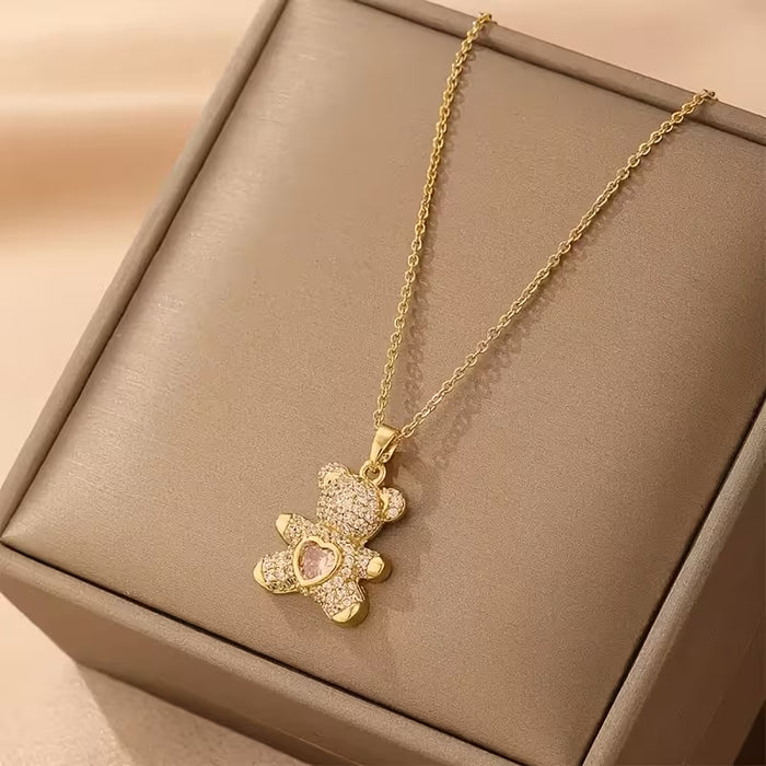 Collar con colgante de temática de oso dulce de mujer