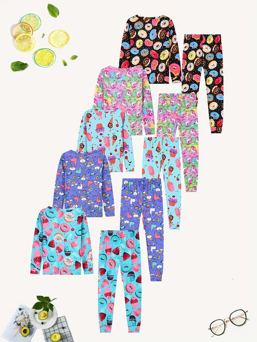 Conjunto de Pijama Aleatorio de 3 Piezas para Niñas, Conjunto de Ropa de Top y Pantalón