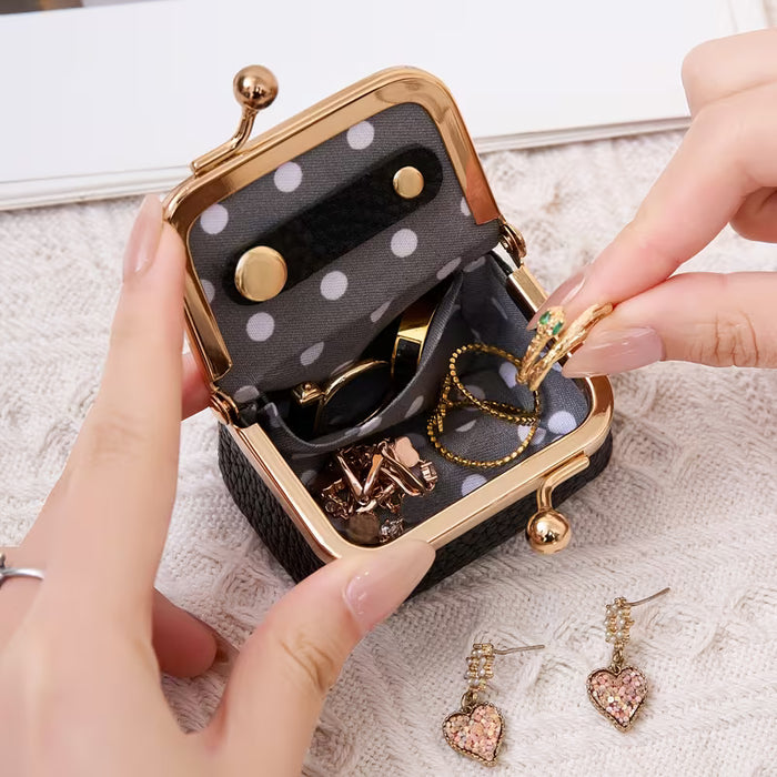 Monedero mini para mujer, neceser convertible de color liso con cierre de beso