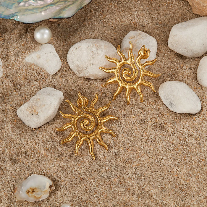 1 Par de pendientes estilo Casual con forma de Sol en espiral de Acero Inoxidable