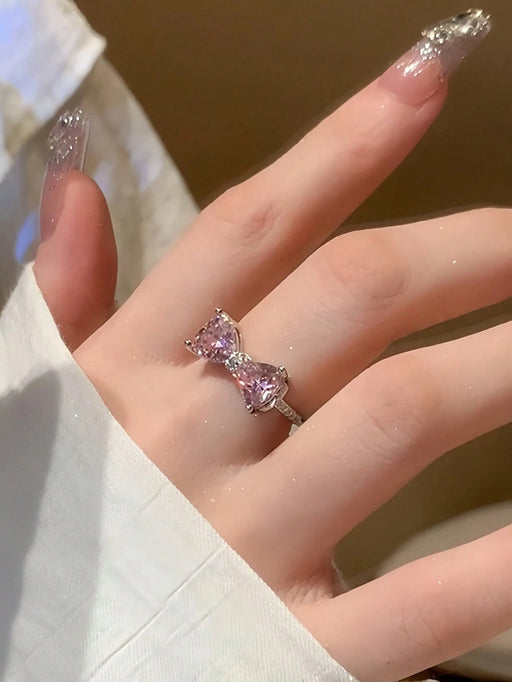 1 anillo ajustable con forma de corazón y lazo rosa, para mujeres - Quierox - Tienda Online