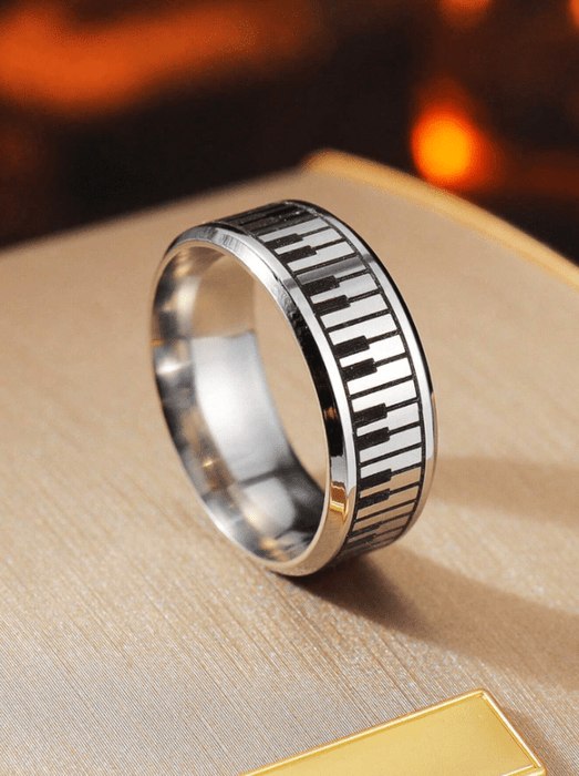 1 anillo creativo de teclado de piano de acero inoxidable con diseño - Quierox - Tienda Online