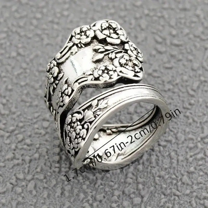 1 anillo de cuchara vintage con flores grabadas en la superficie - Quierox - Tienda Online