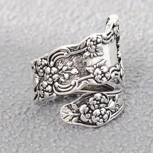 1 anillo de cuchara vintage con flores grabadas en la superficie - Quierox - Tienda Online